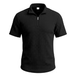 Mens Jacquard Plaid Relaxed-fit Stand-collar Short-sleeve Polo Shirt