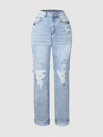Fashionable Trendy Ripped Jeans Casual High-waisted Style