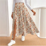 Floral-print Split Ruffled Skirt Sweet And Slimming