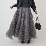 Long A-line Dress With Large Ruffled Trim
