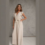 Womens Sleeveless Jumpsuit High-Waisted Lace-Up Wide-Leg Casual Pants