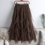 Elegant Mesh Patchwork And Calf-length Skirt