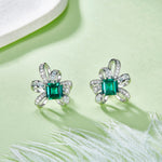 S925 Sterling Silver Bowknot Stud Earrings, 6x6mm Lab-Grown Ruby&Emerald With Mixed Pave Ribbon, Platinum Plated 3.2g Women's Jewelry Gift Box