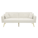 The Sofa Bed Has A Bed Function, Three Adjustable Backrest Angles, Gold Legs, Cushions And Side Storage Pockets.