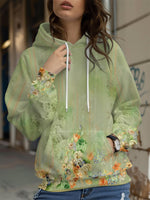 Ink-splatter Floral-print Hooded Sweatshirt Womens New Autumn Casual Cartoon Skull Hoodie