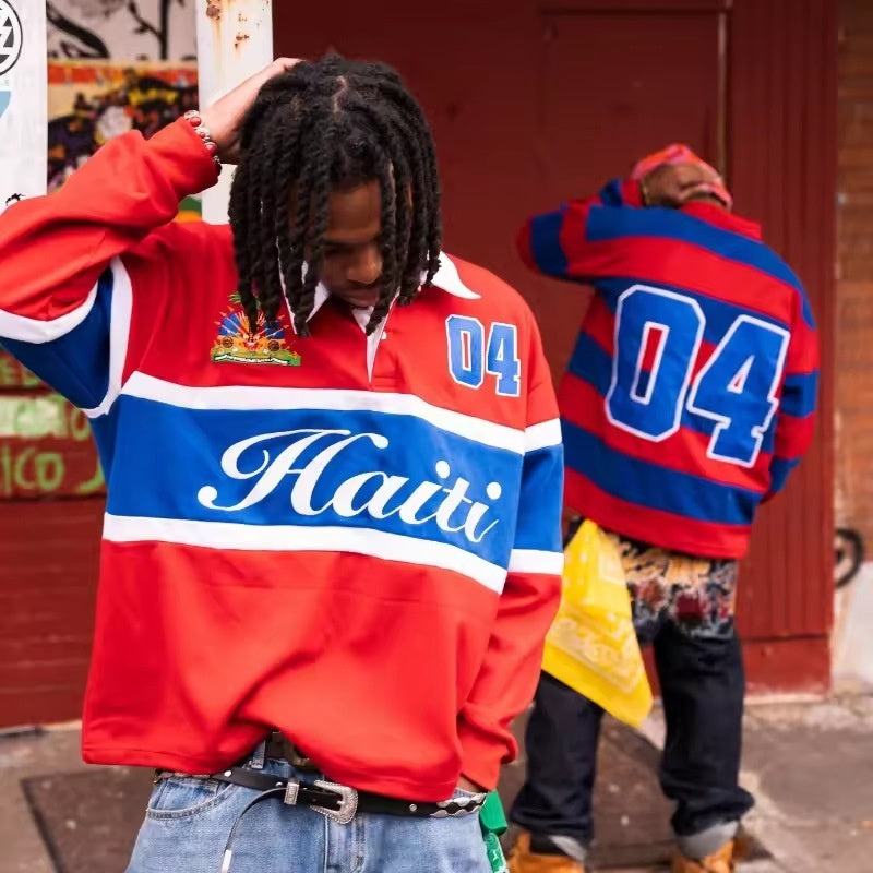 Mens American-Style Retro Embroidered Long-Sleeve T-Shirt