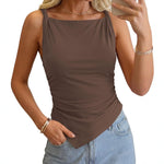 New Womens Fashionable Square-neck Sleeveless Tank Top With An Asymmetrical Hem
