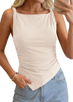 New Womens Fashionable Square-neck Sleeveless Tank Top With An Asymmetrical Hem