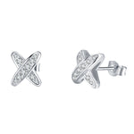 S925 Sterling Silver X-Shape Stud Earrings, D-VVS1 Moissanite Pave, Platinum Plated 1.5g Women's Jewelry Gift Box