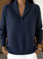 Fashionable Solid-color V-neck Long-sleeve Loose-fit Pullover