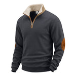Retro Patchwork Embroidered Half-Placket Mens Long-Sleeve Sweatshirt