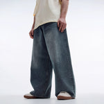Mens Straight-Leg Relaxed-Fit Vintage Blue Denim Jeans In American Style