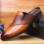 Mens Pointed-toe Leather Half-slippers Without A Heel For Outdoor Wear