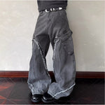 Washed Distressed Patchwork Loose Wide-Leg Pants For Men