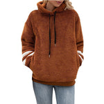 Womens Relaxed-fit Fur-panelled Long-sleeve Ribbed Hoodie With Drawstring Details