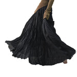 Ruffled Forest Girl Style Traditional Chinese Inspired Cotton Linen A Line Maxi Skirt