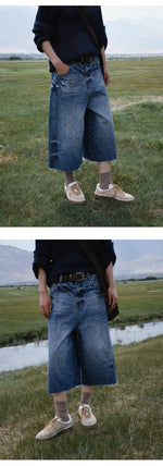 Retro Distressed Raw-edge Wide-leg Jeans