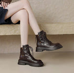 Womens Sheepskin Chunky-Soled Lace-Up Ankle Boots