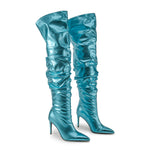 Sexy Womens High Heel Pleated Colorful Bootie Back Slit Pointed Toe Fashion Boots
