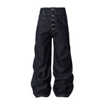 Retro Double-waist Jeans With Buttons Flared Legs Versatile Style