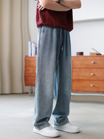 Mens Casual Loose-fit Draped Wide-leg Denim Jeans