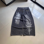 Men's Washed Pattern-Printed Vintage Straight-Leg Denim Jeans