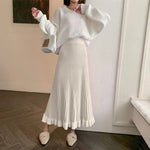 Elegant Mid-length High-waisted Flared A-line Skirt Winter Wool Knit Dress