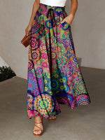 Spring & Summer New Women's Loose Casual High Waist Skirt, Elastic Waist Digital Print Midi Skirt