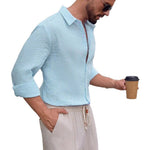 Mens Striped Long-sleeve Loose-fit Button-down Shirt
