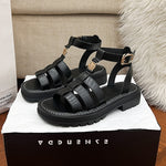 Summer Height-increasing Thick-soled Genuine Leather Retro Roman Flat Beach Sandals Flat Heel