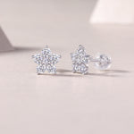 S925 Sterling Silver Flower Stud Earrings, D-VVS1 Moissanite Cluster, 1.4g Lightweight With Silicone Backs, Gift Box