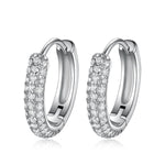 S925 Sterling Silver Pave Huggie Hoop Earrings, 86 D-VVS1 Moissanite, Platinum Plated 1.7g Women's Jewelry Gift Box