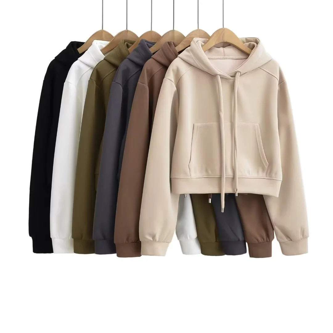 Hooded Cropped Sweatshirt Womens Casual Sports Jacket