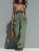 Womens Solid-color Strapless Sleeveless Jumpsuit