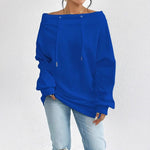 Women's Loose Casual Off Shoulder Sweatshirt, Sexy Drawstring Boat Neck Blouse