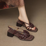 Floral Peep-toe Chunky-heel Sandals