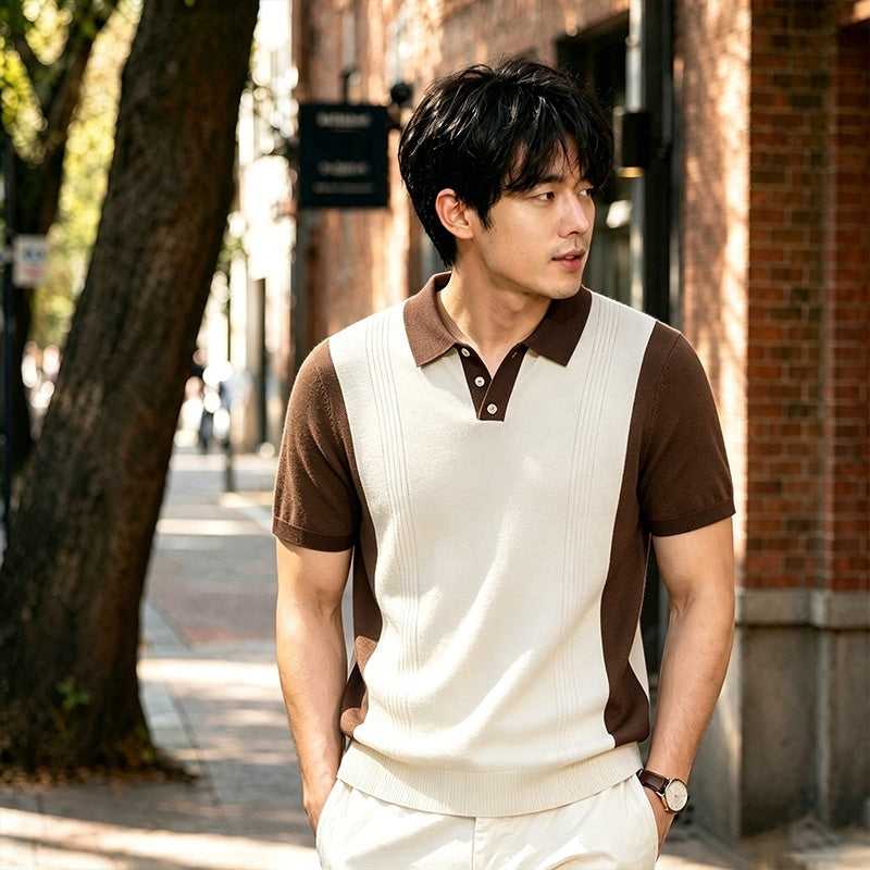 Mens Knitted Short-Sleeve Casual Top