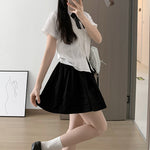 SpringSummer Preppy-Style Commuter All-Match Pleated Tiered Skirt