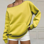 Fashionable Pullover Crew-Neck Off-Shoulder Sweatshirt For Women