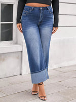 Women's Cuffed Washed Wide-leg Cropped Jeans