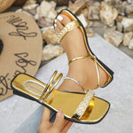 Summer New Korean-style Thin-strap Rhinestone Slimming Flat Sandals