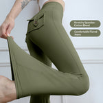 Women's High-Waisted Cargo Pocket Peach Butt Yoga Pants For Autumn And Winter, European & American Style, Stretchy Lifting Butt Quick-Dry Athletic Leggings For Running And Fitness
