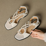 Genuine Leather Flat Cross-strap Open-toe Roman Sandals