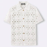Mens Summer Hollow-Out Crochet Short-Sleeve Shirt