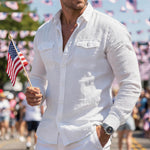 Mens Retro Cotton-Linen Casual Long-Sleeve Shirt
