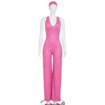 Casual Sporty Fauxwatereffect Openback Flared Jumpsuit