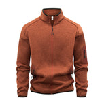Zippered Pocket Long-sleeve Stand-collar Cardigan Sweatshirt