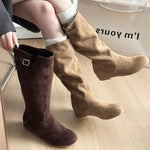 Khaki Suede Pointed-toe Boots For Women