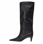 Large-calf High-heeled Riding Retro-style Knee-high Pointed-toe Tall Denim Boots