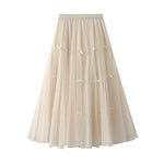 Bow-knot Tulle Skirt For Fallwinter Figure-flattering High-waisted A-line Style